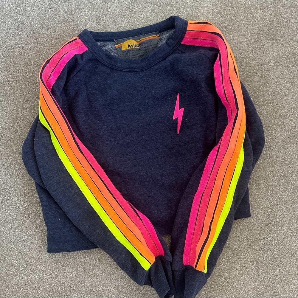 Aviator Nation Stripe Lightning Bolt Crewneck Sweatshirt